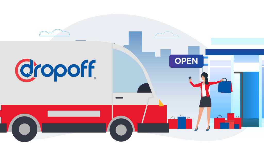 Dropoff same-day delivery couriers delivering important inventory to a retail business.